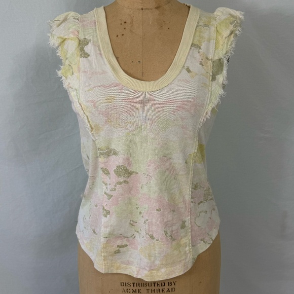 Pilco Anthropologie Light Yellow Floral Tank Puff Sleeve Detail Size XS - Picture 1 of 12